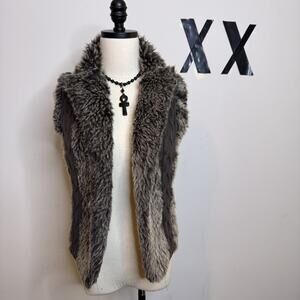 Vintage Y2K XOXO Brown Faux Fur Cable Knit Vest Indie Sleaze Mob Wife Glam Lux S